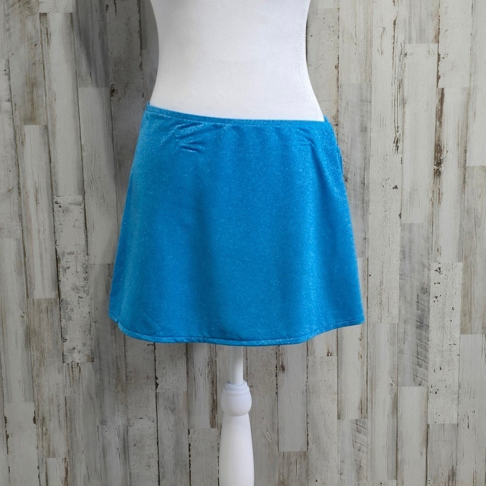 Aqua Blue Shimmer Sparkle Wrap Mini Skirt Swimsuit Cover Up Size Medium - Picture 2 of 8